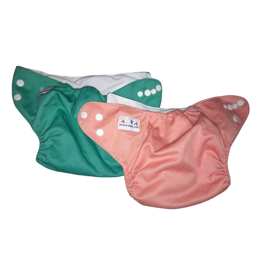 ALVA CLOTH DIAPERS 2 ORANGE AND GREEN